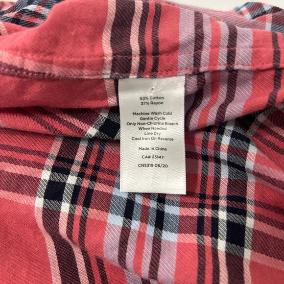 Talbots Womens Plus 1X Pink Plaid Button Front Shirt Long Sleeve Preppy - Picture 7 of 7